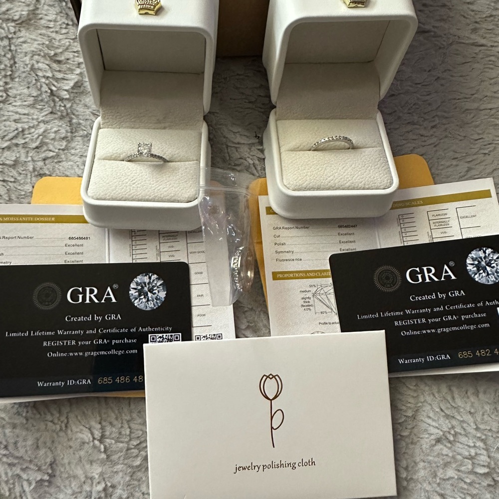 Wedding set in Moissanite and Sterling Silver with bonus eternity ring for free